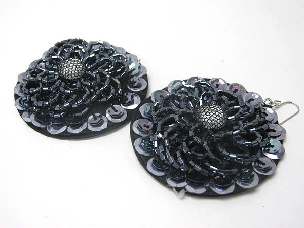 Sequin and seed beads deco flower earring