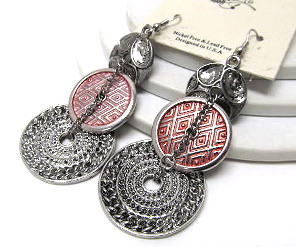 Metal rings patern designer style chain drop earring 