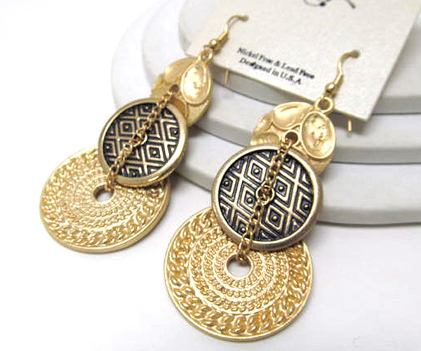 Metal rings patern designer style chain drop earring 