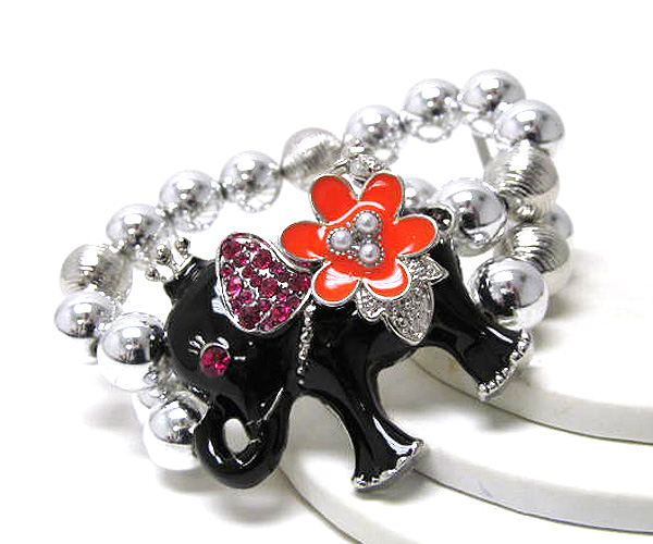 CRYSTAL FASHION COLORFUL ELEPHANT AND MULTI METAL BALLS STRETCH BRACELET