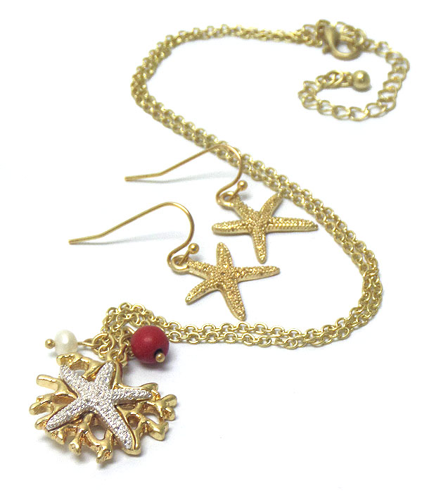 Textured starfish pendant necklace earring set