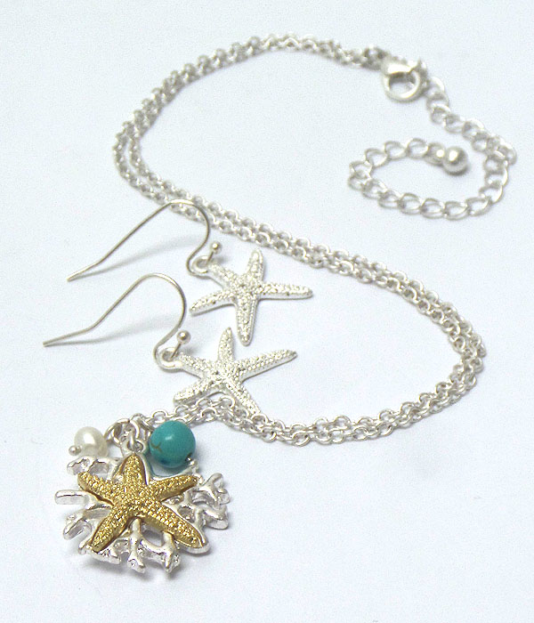 Textured starfish pendant necklace earring set