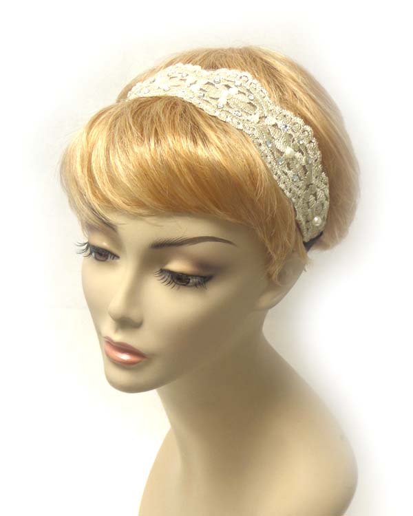 Pearl accent lace stretch headband
