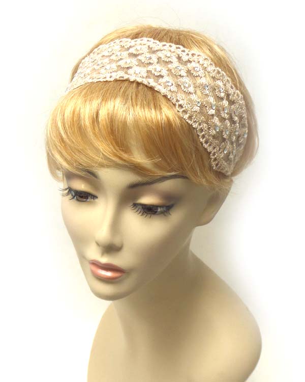 Faux stone accent lace stretch headband