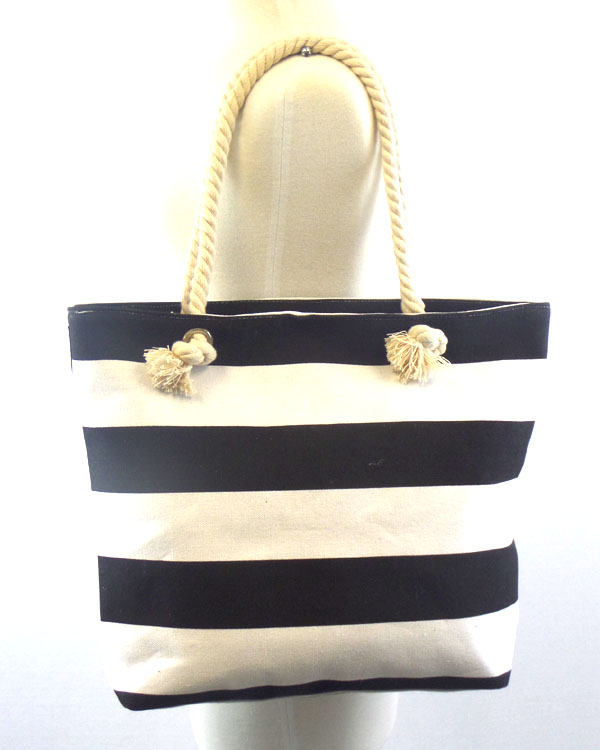 Nautical wide stripe and rope strap beach tote bag