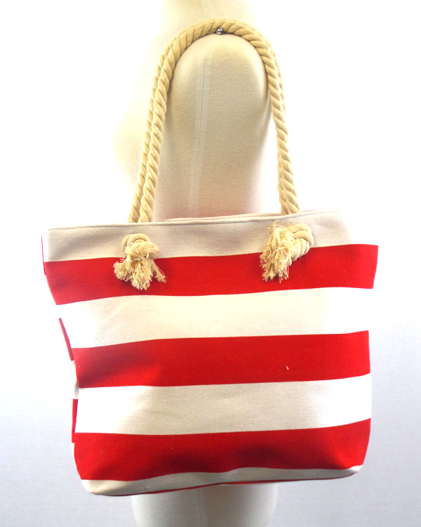 Nautical wide stripe and rope strap beach tote bag