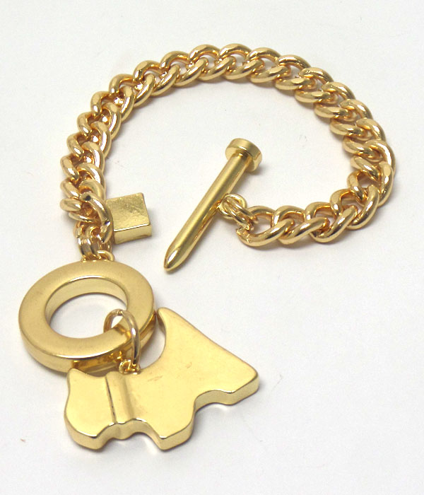 Dog charm and chain toggle bracelet