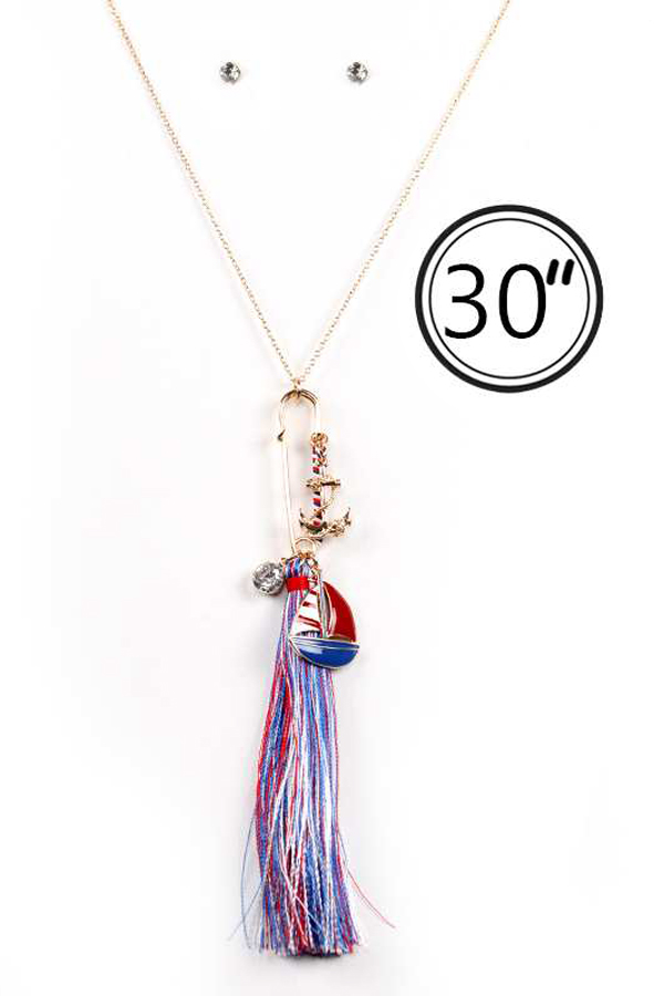 EPOXY AND ACRYLIC THREAD LONG NECKLACE SET - NAUTICAL