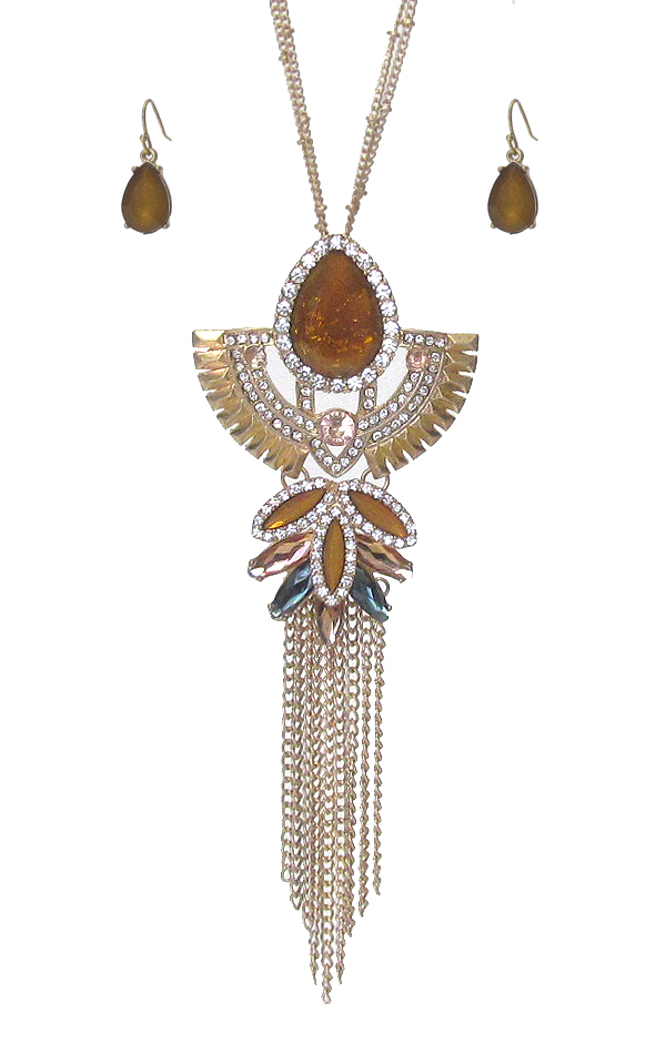 Crystal and fine chain tassel necklace set