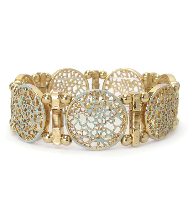 METAL FILIGREE DISK STRETCH BRACELET