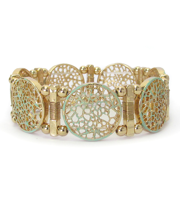 METAL FILIGREE DISK STRETCH BRACELET