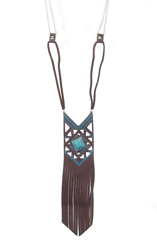 Bohemian style leather tassel pendant long necklace
