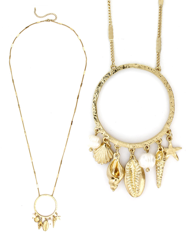 Sealife theme multi charm drop hoop pendant long necklace