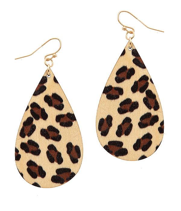 Animal print wood teardrop earring
