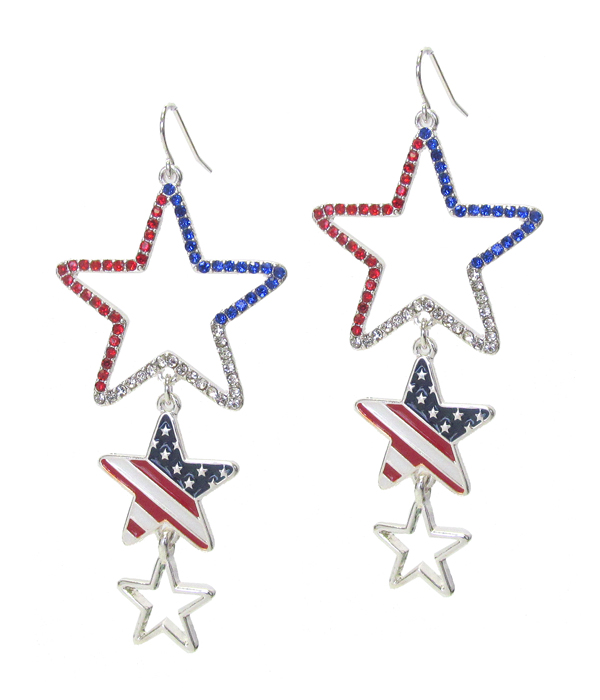 PATRIOTIC AMERICAN FLAG TRIPLE STAR DROP EARRING