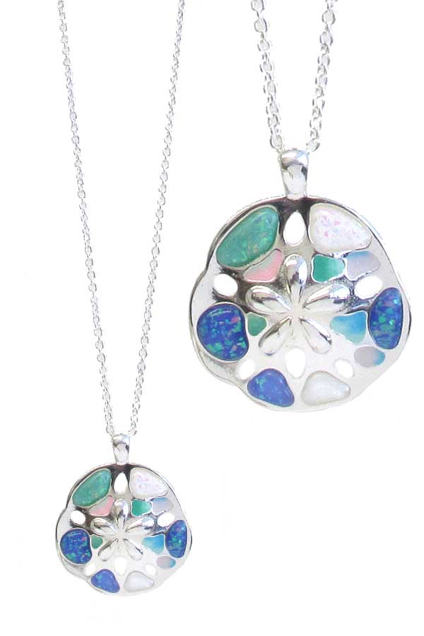 SEALIFE THEME OPAL AND EPOXY PENDANT NECKLACE - SAND DOLLAR