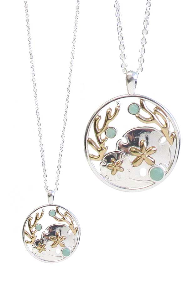 Sealife theme seaglass pendant necklace - sand dollar sea glass