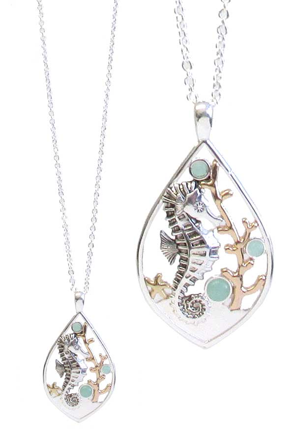 Sealife theme seaglass pendant necklace - sea horse sea glass
