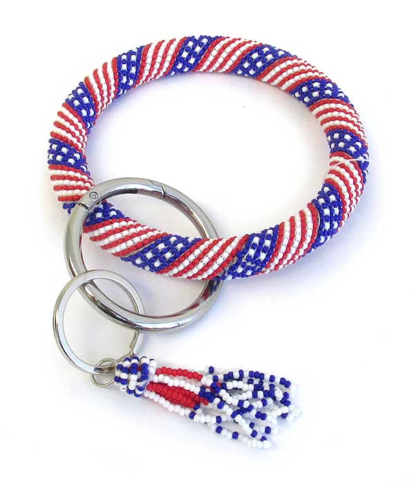 Multi seed bead bangle key chain bracelet