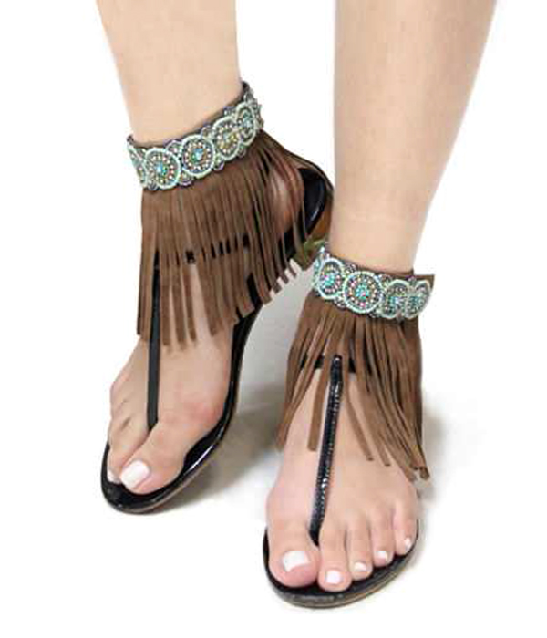 Multi beads and leatherette tassel anklet - one pair