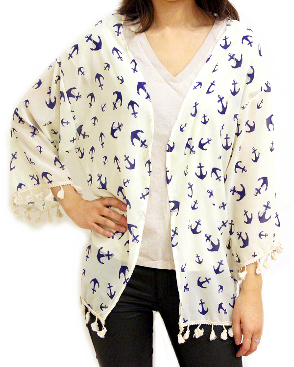 Anchor pattern print ruana