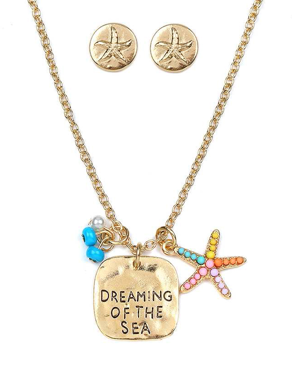 Handmade plate and starfish necklace set - dreaming of the sea