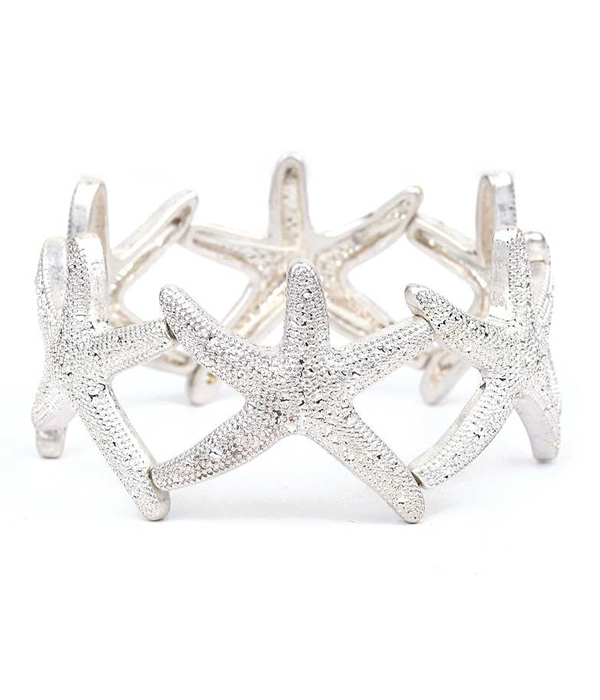 Textured multi starfish link stretch bracelet