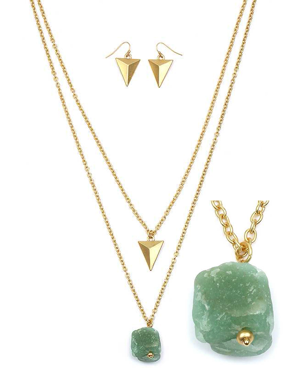 Semi precious stone double layer necklace set