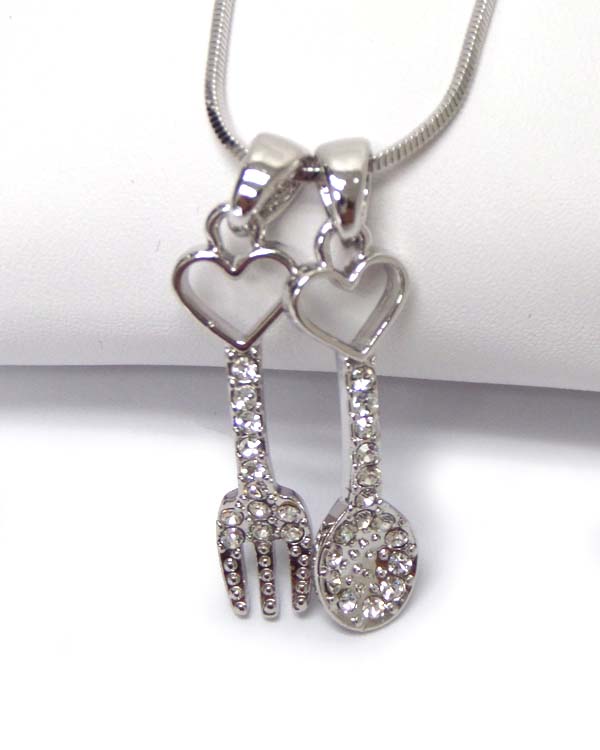 Made in korea whitegold plating crystal spoons and fork  pendant necklace