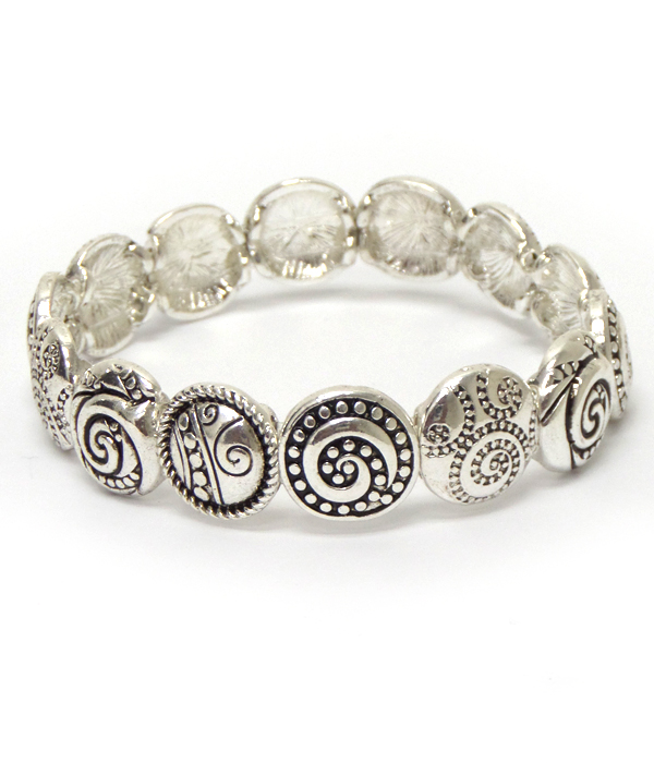Textured metal swirls stretch bracelet
