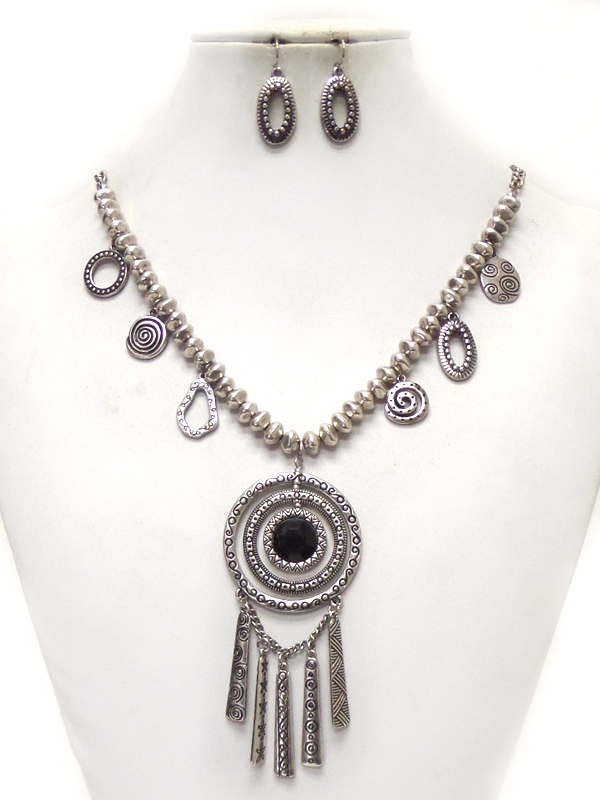 BEADS LINKED WITH MULTI SIZE CIRLCES DROP NECKLACE SET