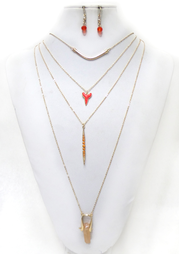 4 layer chain multi charm necklace set
