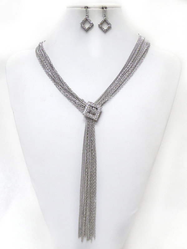 Multi chains with crystal penant drop necklace set 