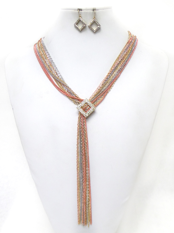 Multi chains with crystal penant drop necklace set