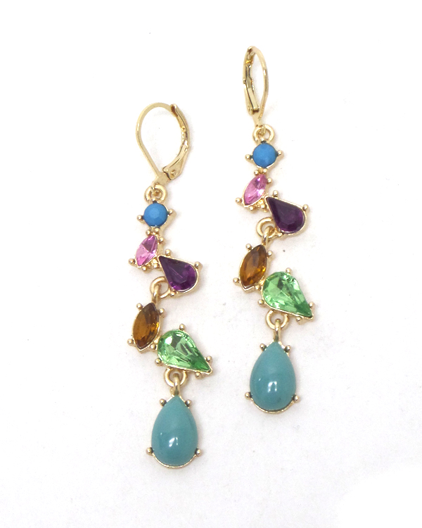 Teardrop long multi crystals earrings