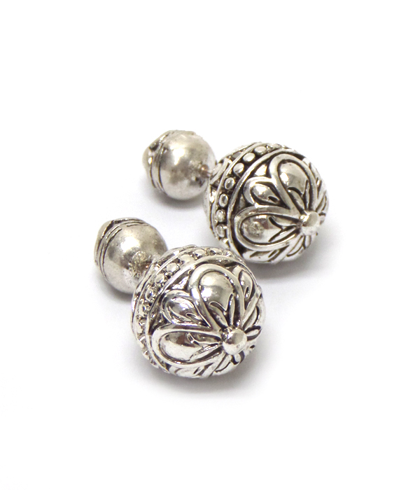 Double sided front and back metal texture ball earrings