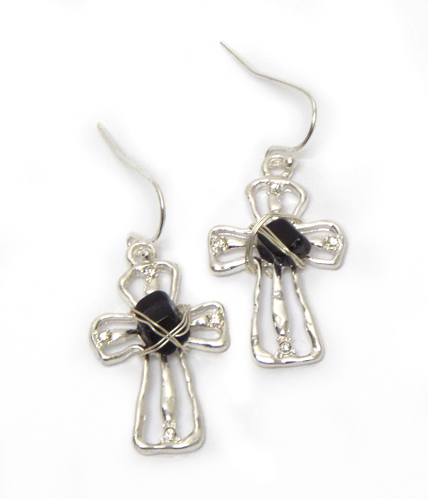 Artistic metal cross  fish hook earrings 