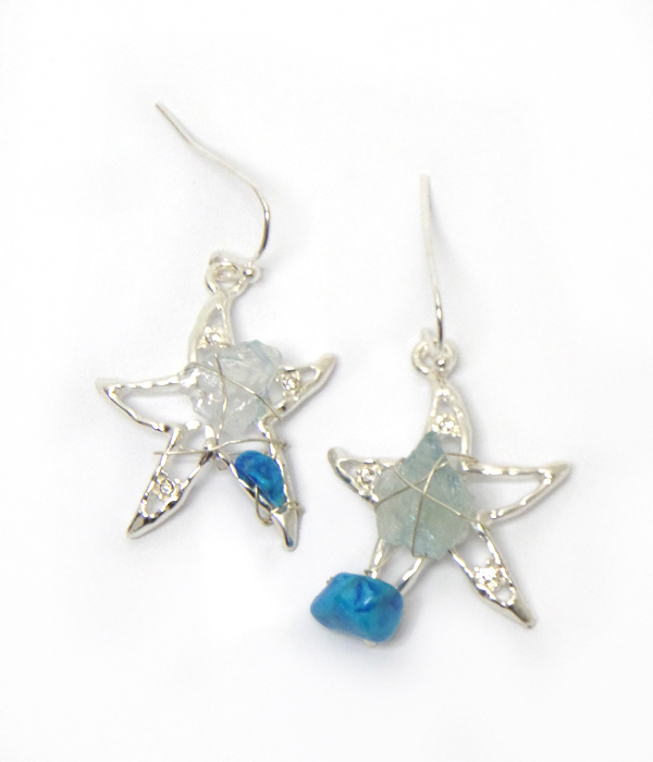 Artistic metal  starfish fish hook earrings 