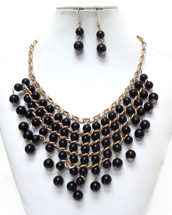 Layers of beads with metal chain necklace set