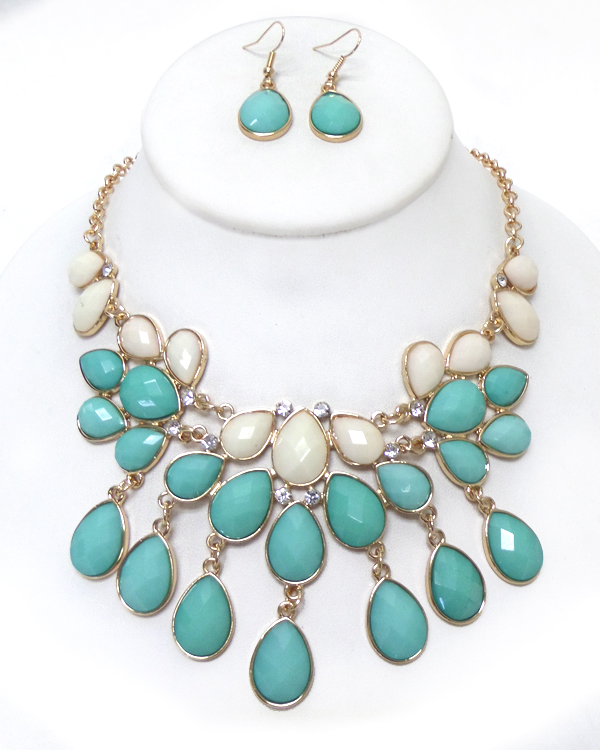 Teardrop bib style stones drop necklace set 