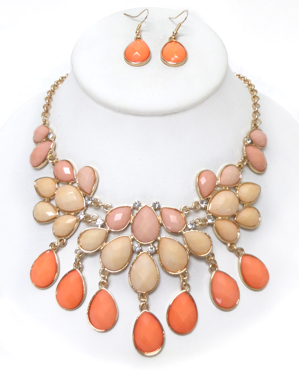 Teardrop bib style stones drop necklace set 