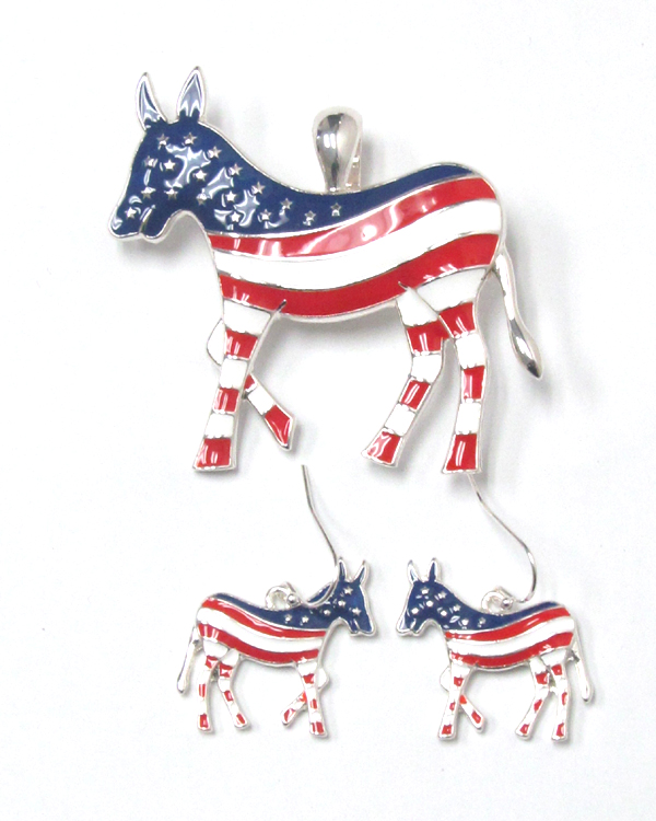 AMERICAL FLAG DEMOCRATIC DONKEY MAGNETIC PENDANT SET