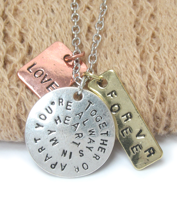 Inspiration message triple pendant necklace - you are always in my heart