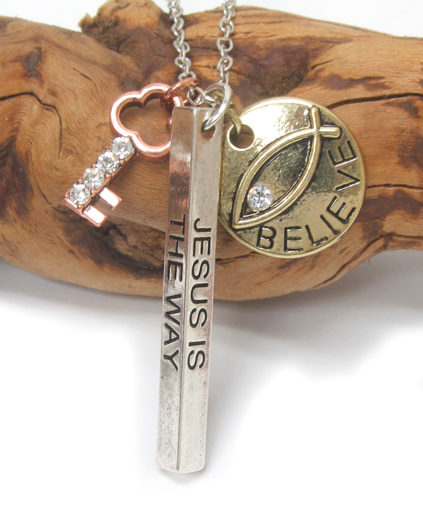 Inspiration message triple pendant necklace -jesus is the way the truth and the life
