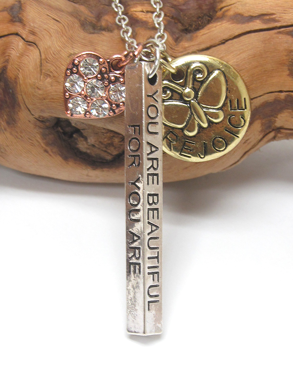 Inspiration message triple pendant necklace -you are beautiful for you are fearfully and wonderfully made