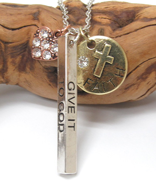 Inspiration message triple pendant necklace -give it to god and let it go