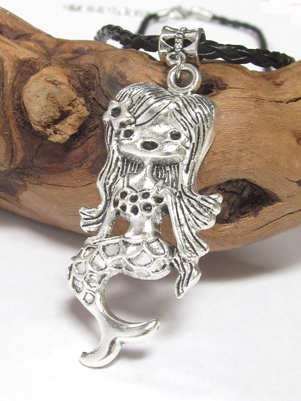 Antique silver mermaid pendant necklace