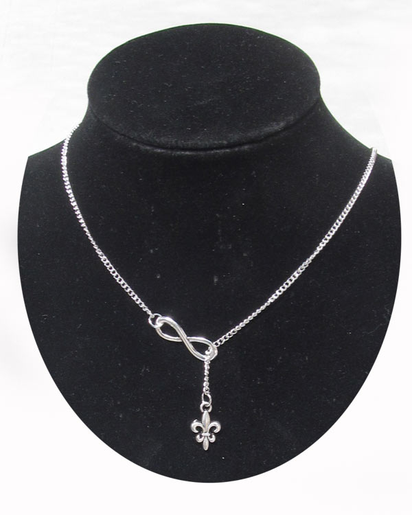 Antique silver fleur de lis and infinity layered necklace