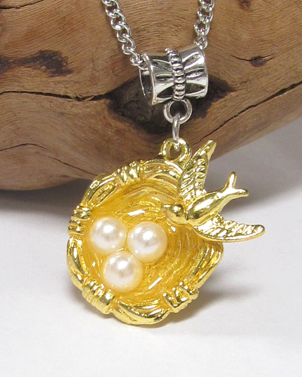 PEARL EGGS BIRD NEST PENDANT NECKLACE