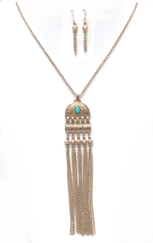 Long metal tassel drop necklace set